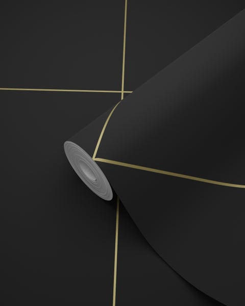 Tapetenrolle mit geometrischem Muster auf dunklem Grund