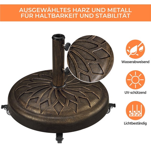 Runder Sonnenschirmständer aus Harz und Metall mit Rollen, UV-Schutz, wasserabweisend und lichtbeständig