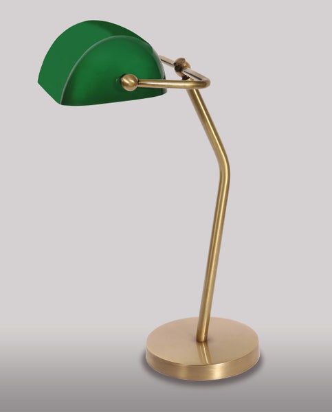 Grüne Schreibtischlampe im Banker Stil mit goldenem Gestell