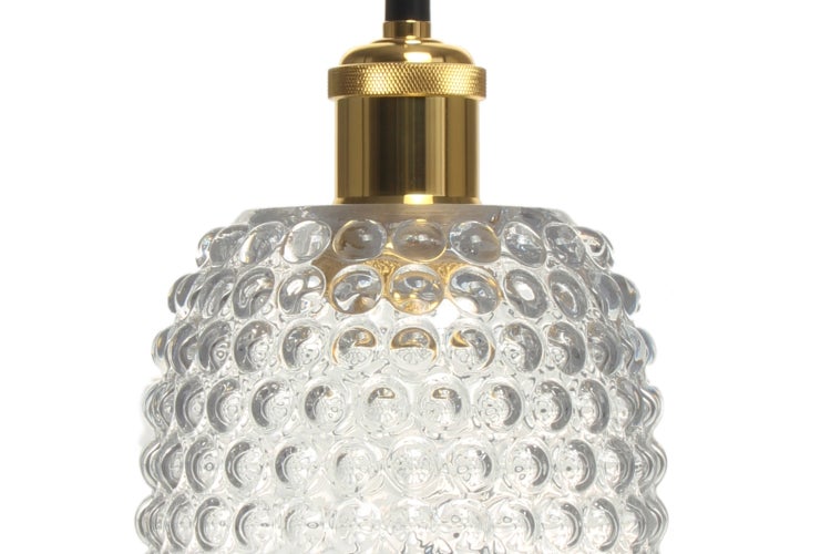 Retro Hängelampe aus Glas schmal, Vintage Pendelleuchte klar gold 27 cm | Wohnzimmer Esszimmer Leuchte