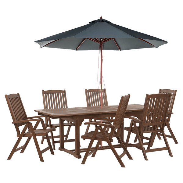 Gartenmöbel Set 6-Sitzer AMANTEA mit Schirm Akazienholz Grau