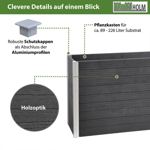Pflanzkasten lang 117 x 41,5 x 84,5 cm Holzoptik bis 226 Liter Holzoptik Pflanzkübel Sichtschutz     Übertopf