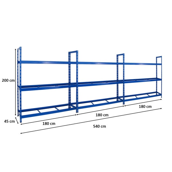 PROREGAL Mega Deal 3x Reifenregal Tiger XL HxBxT 200 x 180 x 45 cm Bis Zu 63 Reifen Blau