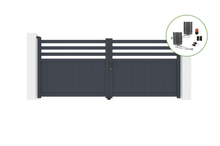 Drehtor 3,4 m NEVIS H.140 cm Aluminium + BUNKER B500 Motorisierung