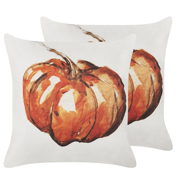 Dekokissen 2er Set CURBITA Samtstoff 45 x 45 cm Beige Pflanzenmuster
