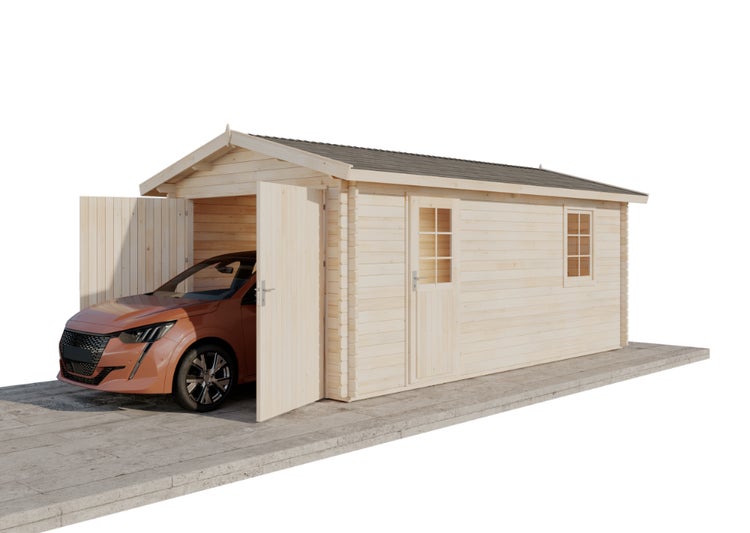 Holzgarage mit Auto