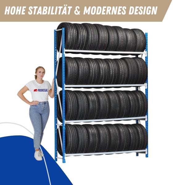 PROREGAL Reifenregal High Maximus Pro HxBxT 250 x 175 x 50 cm 4 Ebenen 150 kg Fachlast Lichtblau-Lichtgrau
