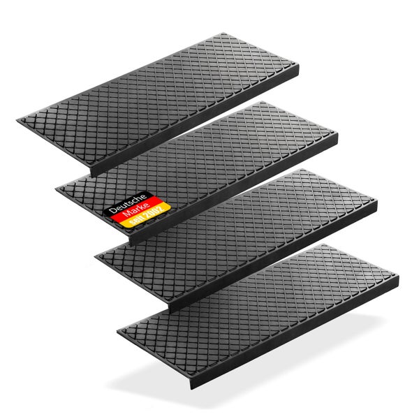 BigDean 4 Stück Stufenmatten aus Gummi – 75 x 25 cm – Outdoor Treppenstufenmatten – Anti Rutsch Gummimatten Karo Design