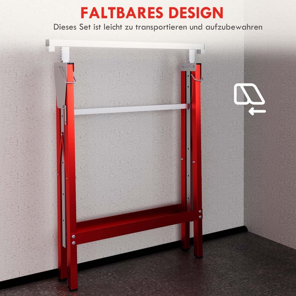 HOMCOM 2 x Gerüstbock Unterstellbock Klappbock höhenverstellbar bis 200kg Stahl Rot 68 x 58 x 80-130 cm
