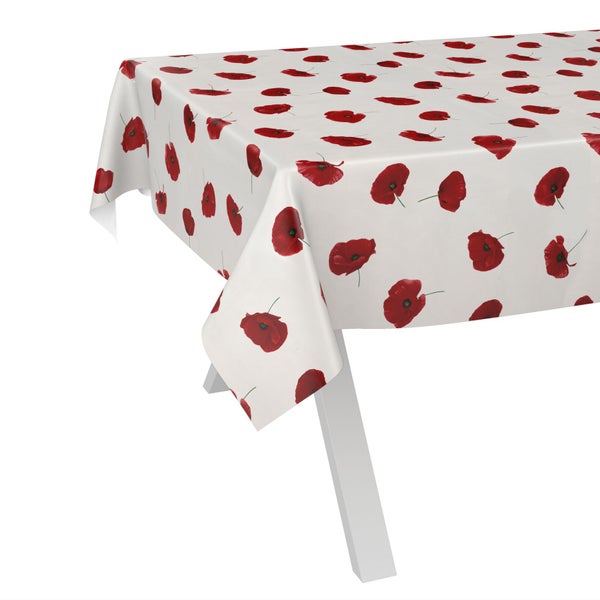 Wachstuch-Tischdecke mit Mohnblumen-Motiv, abwischbar, für den Innen- und Außenbereich geeignet.