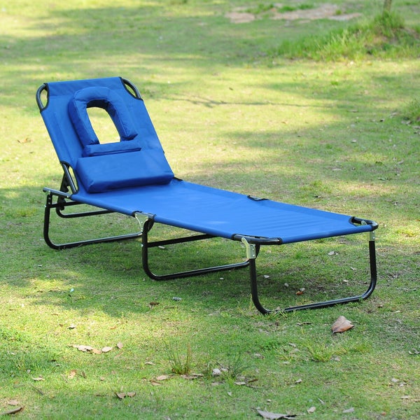 Outsunny Sonnenliege, Gartenliege mit Lesefenster, Gesichtsöffnung, L190 x B56 x H28 cm, Oxford-Stoff, Stahlrohr, Blau