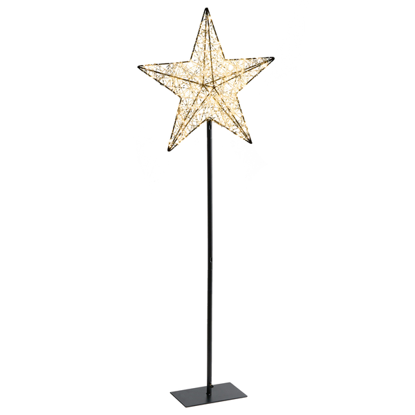 Dekorativer Stern mit Beleuchtung auf einem Metallständer für den Innenbereich