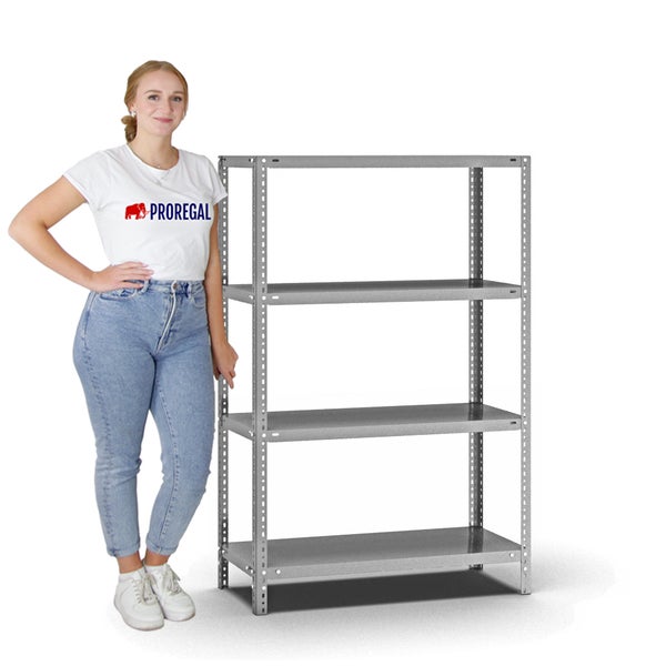 PROREGAL Fachbodenregal Schraubsystem Medium-Duty Grundregal HxBxT 150 x 100 x 40 cm 4 Ebenen Fachlast 200 kg Beidseitig Nutzbar Verzinkt