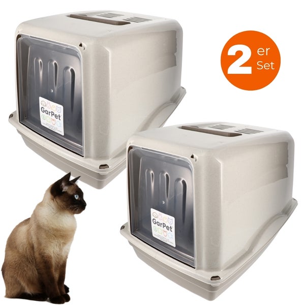 Zwei Katzentoiletten mit Deckel im Set