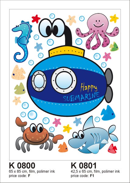 Wandsticker mit Unterwasserwelt-Motiven: U-Boot, Meeresbewohner und Seesterne