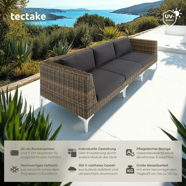 Modulares Rattanset tectake Villanova 89 x 89 x 72 cm linkes Eckelement mit Aluminiumgestell anthrazit-meliert
