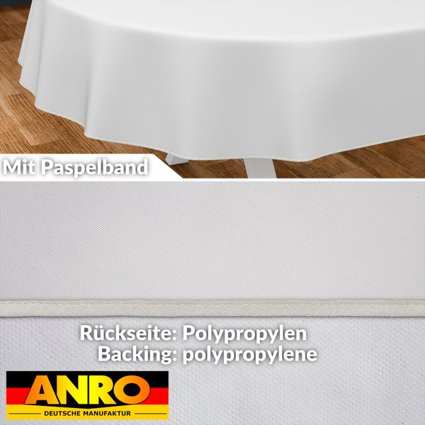 Weiße Tischdecke mit Paspelband und Polypropylen-Rückseite