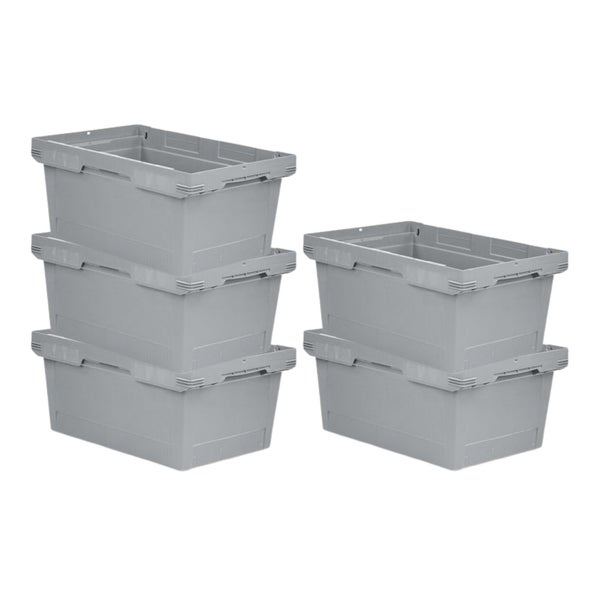 PROREGAL Mega Deal 5x Conical Mehrweg-Stapelbehälter Grau HxBxT 27,3 x 40 x 60cm 47 Liter Lagerbox  Eurobox  Transportbox  Transportbehälter