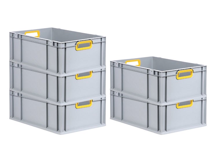 PROREGAL Spar Set 5x Eurobox Nextgen Color HxBxT 22 x 40 x 60 cm 44 Liter Griffe Gelb Offen Verstärkter Boden Eurobehälter Transportbox