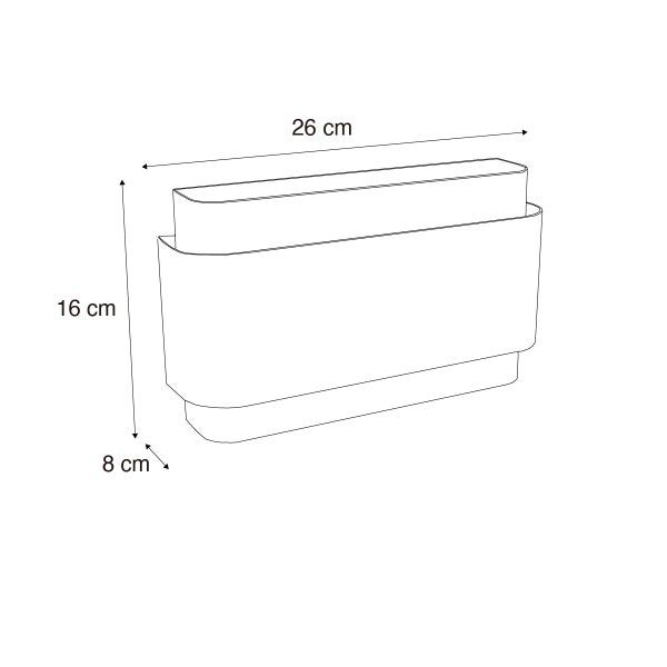 Technische Zeichnung einer Wandleuchte mit den Maßen 26 cm Breite, 16 cm Höhe und 8 cm Tiefe.