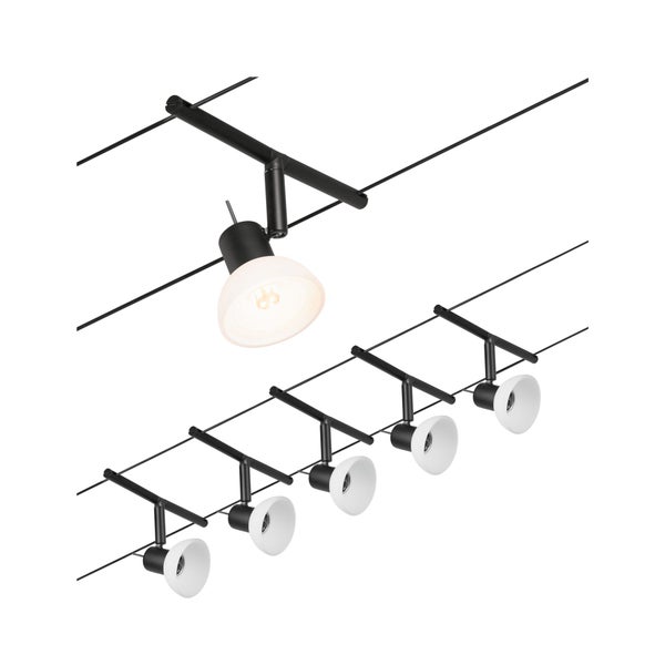 CorDuo Seilsystem Sheela Basisset GU5,3 max. 5x10W 230/12V Schwarz matt, Chrom