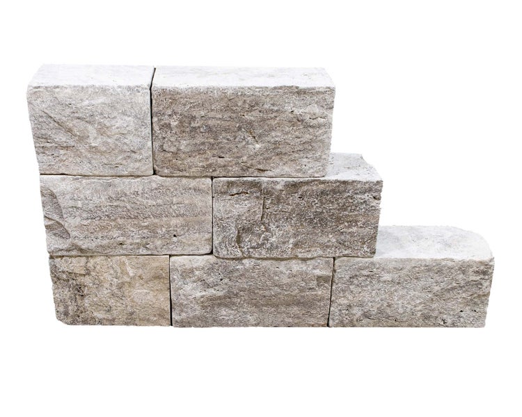 Wohnrausch Naturstein Mauersteine Travertin SILVER GREY, spaltrau, getrommelt, grau, L 15-50, B 18-20, H 22,5 cm, 1 qm