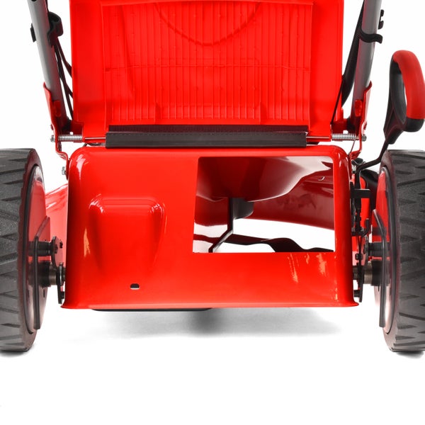 Rückansicht eines Rasenmähers