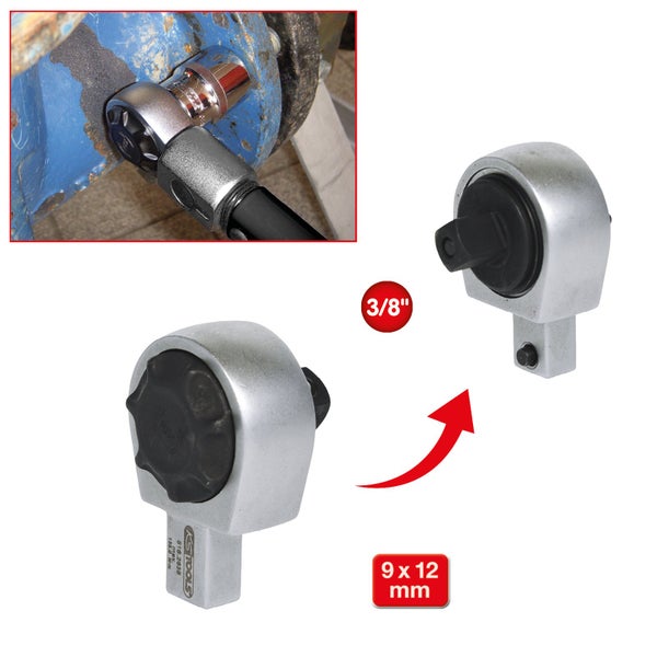 Steckschlüssel-Drehmomentkopf mit 3/8-Zoll- und 9 x 12 Millimeter-Anschluss