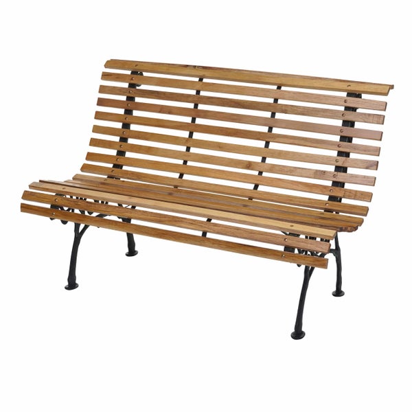 Gartenbank mit Holzlatten und Metallgestell