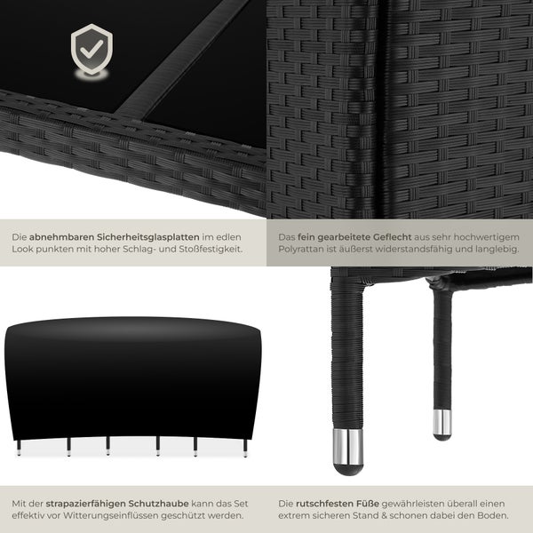 Rattan Sitzgruppe tectake Porto inklusive Schutzhülle für 6 Personen schwarz/grau