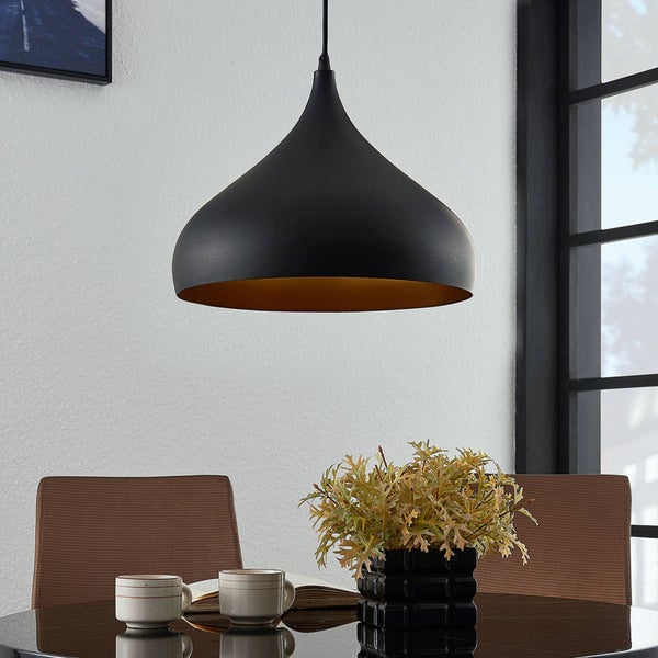 Lindby Esstisch Pendelleuchte, Hängeleuchte Schwarz Gold Hängelampe 1x E27 max. 60W ohne Leuchtmittel Wohnzimmer Esszimmer Esstischlampe Küche