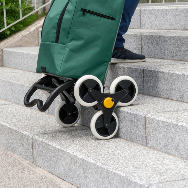 BigDean Einkaufstrolley mit Treppensteiger-Funktion, Kühlfach & 6 großen Rädern - 40L faltbar grün - Einkaufswagen Einkaufsroller Kühltasche Einkaufstasche Treppensteiger