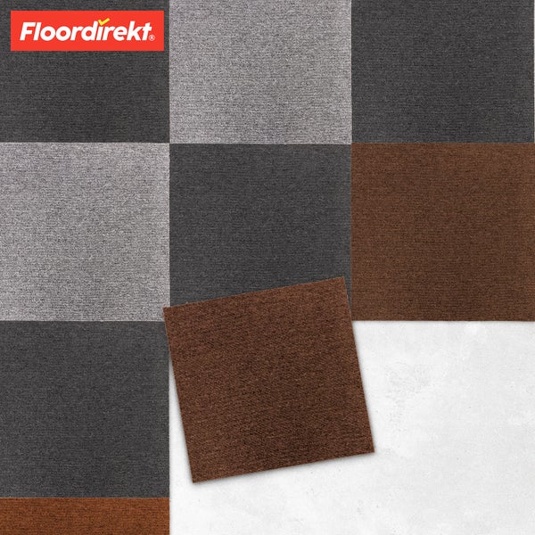 FLOORDIREKT Teppichfliese Moscow - Selbstliegend - 50 x 50 cm - Dunkelbraun