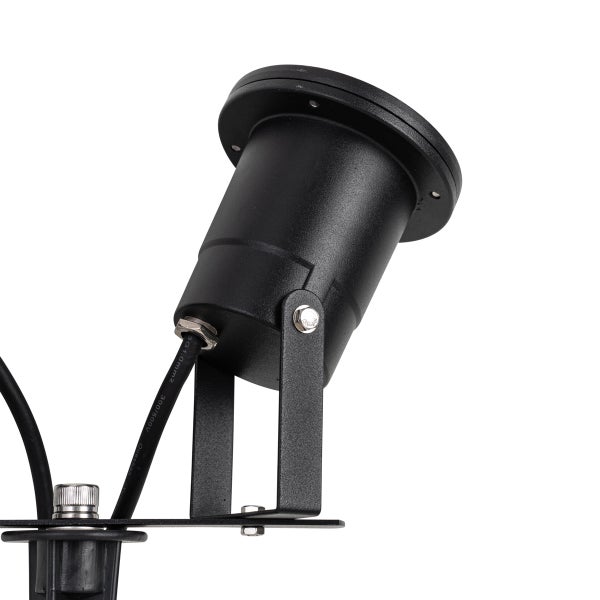 Schwenkbarer Gartenstrahler aus schwarzem Metall für die Außenbeleuchtung.