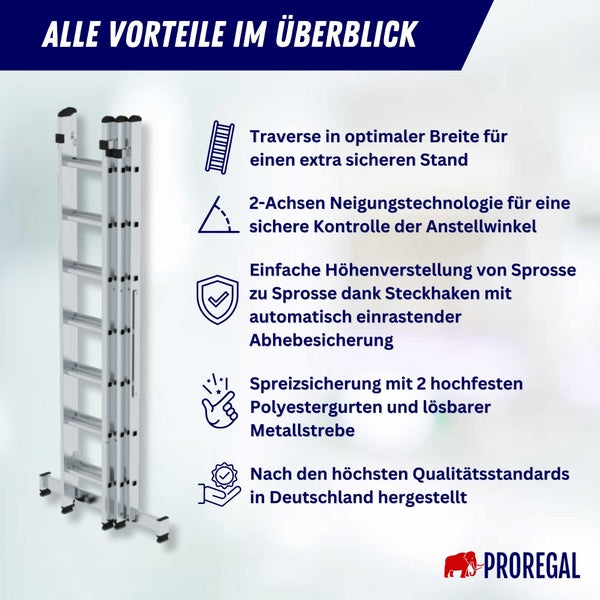PROREGAL Mehrzweckleiter 3-Teilig mit Traverse 3 x 13 Sprossen