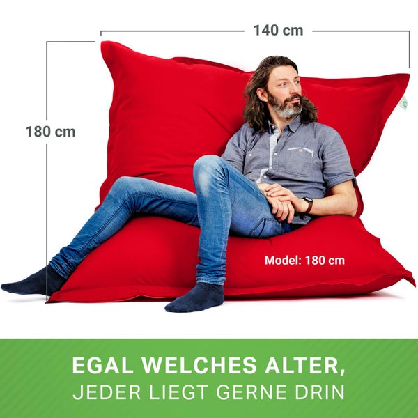 Green Bean Indoor Sitzsack XXL 140x180cm 380 Liter Kinder & Erwachsene Bean Bag EPS Perlen Füllung Riesensitzsack Groß Liegekissen Sitzkissen - Rot