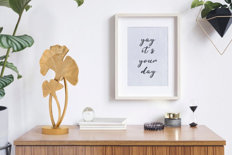 Tischlampe Gold in Blattform, Nachttisch Lampe 52 cm | Wohnzimmer Esszimmer Leuchte