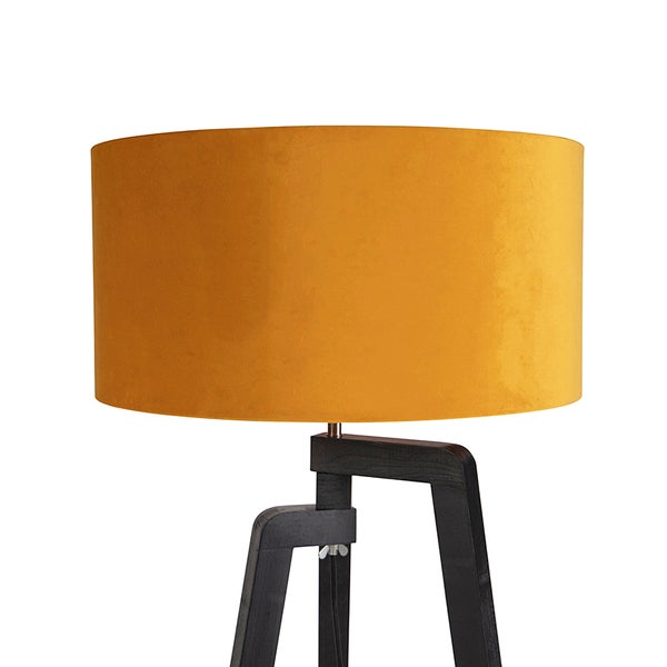 Stehlampe mit Stoffschirm und Holzfuß