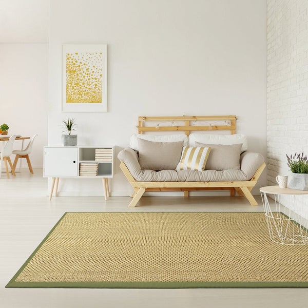 FLOORDIREKT Sisal-Teppich Tiger-Eye - aus 100% Sisal - mit Brodüre - Natur - Rand: Taupe - 160 x 230 cm