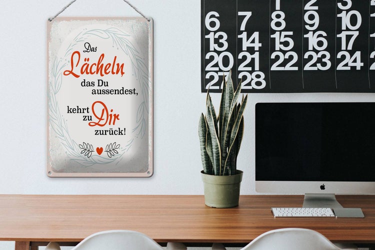 Blechschild Spruch Lächeln kommt zu DIR zurück 20x30cm