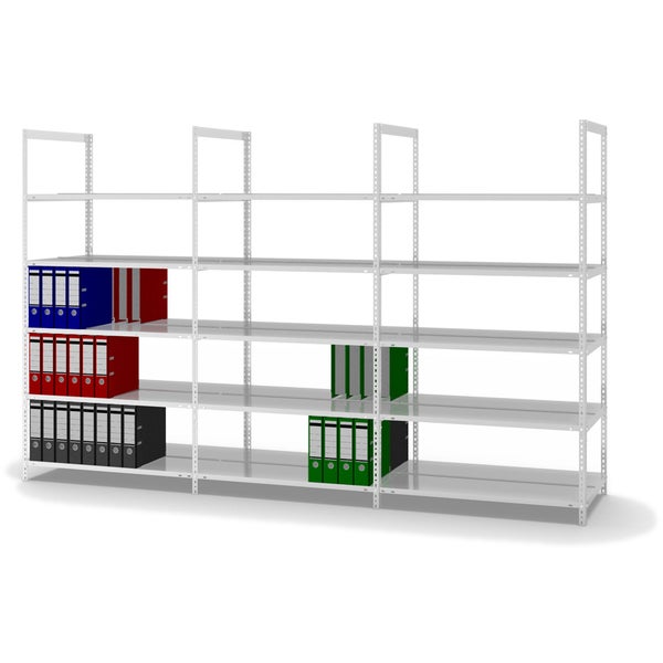 PROREGAL Aktenregal Schraubsystem Grundregal HxBxT 185 x 100 x 60 cm 5 Ebenen Fachlast 90 kg Ohne Deckboden Beidseitig Nutzbar Lichtgrau
