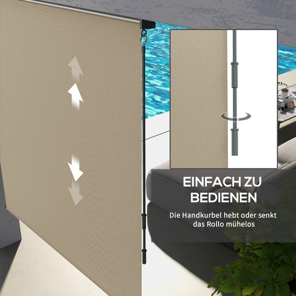 Outsunny Senkrechtmarkise, Balkonrollomit Handkurbel für Pavillon, Garten, 183 x 185 cm, HDPE, Aluminium, Beige