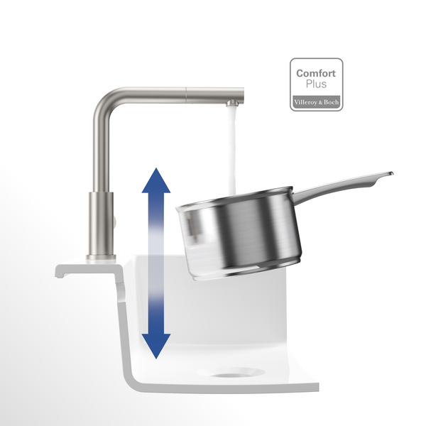 Villeroy & Boch Küchenarmatur Steel Shower, Hochdruck-Armatur, ausziehbare Brause, wassersparend, Edelstahl massiv