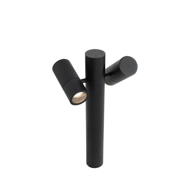 Schwarze LED-Wegeleuchte mit zwei verstellbaren Strahlern für den Außenbereich.