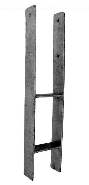 H-Pfostenträger aus verzinktem Stahl für Holzpfosten.