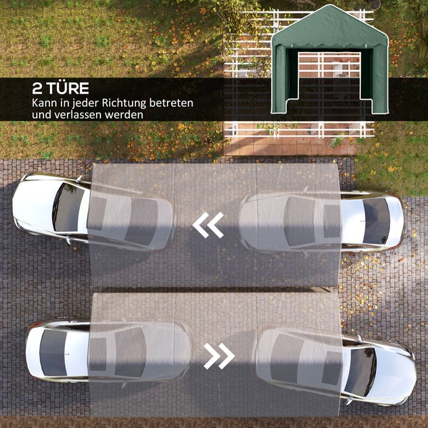 Outsunny Carport 3x6 m Zeltgarage mit Rolltüren, Dach, abnehmbaren Seitenwänden, UV-beständig wasserdicht Garagenzelt Unterstand Lagerzelt Weidezelt Garagenüberdachung für Auto, LKW, SUV, Boot, Grün