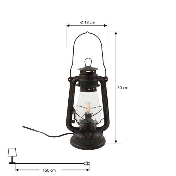 Lindby Tischlampe, Dekolampe Laternenform Metall Glas Nachttischlampe Laterne Vintage Design rostfarben Tischleuchte 1x E14 max. 40W ohne Leuchtmittel
