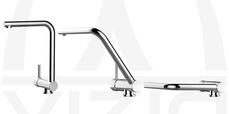 Wasserhahn Vorfenster Küchenarmatur, Umklappbar 6 CM, LINKER HEBEL, mit 360° schwenkbarem L-Auslauf, Verchromt / Zement Granit