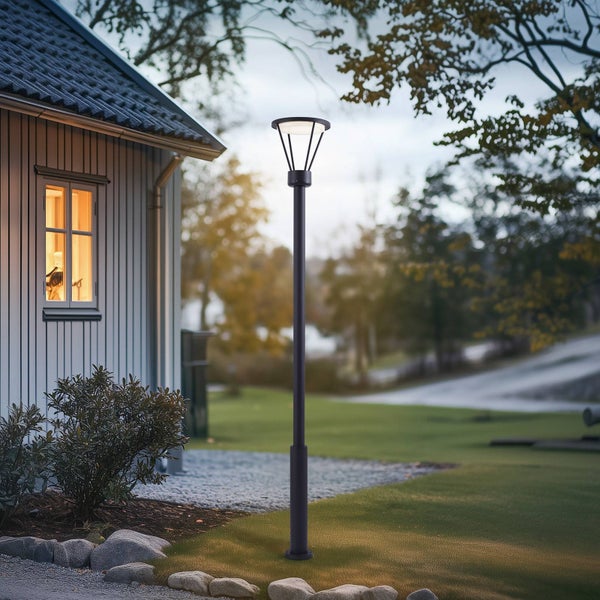 Lucande LED Mastleuchte außen Elario (Modern) in Schwarz aus Aluminium (1 flammig, ) - Kandelaber Außenleuchte