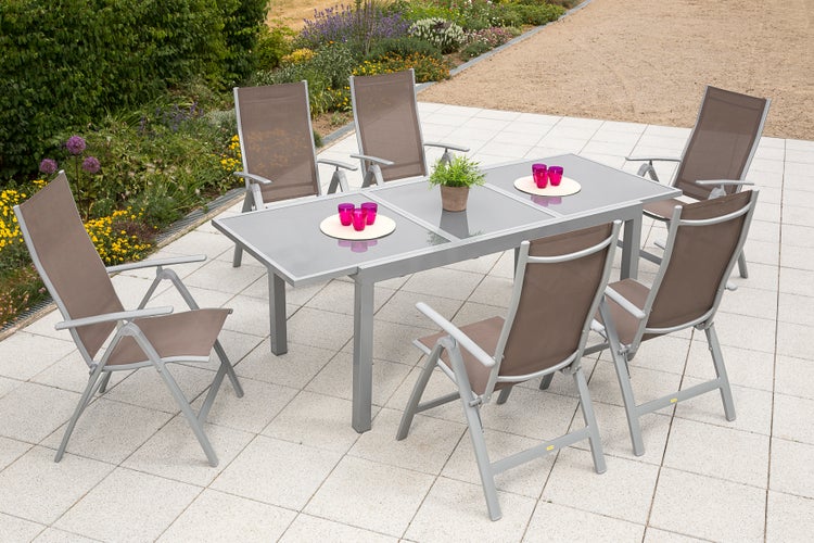 Carrara Gartenmöbelset 7tlg., Ausziehtisch 160 (220) x 90 cm, taupe